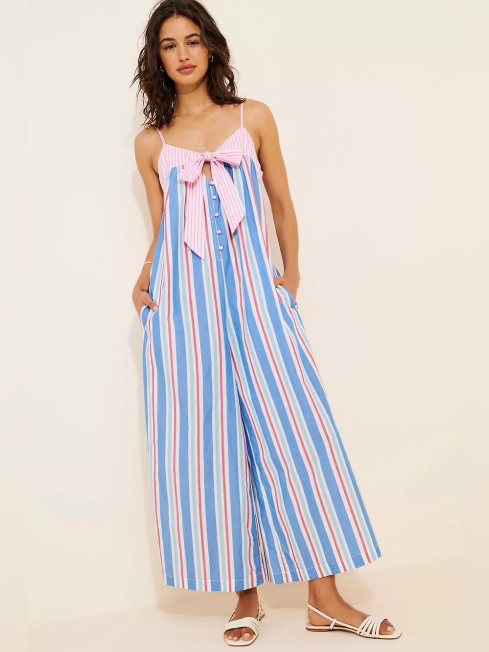 Anthropologie- Celandine Pinstripe Bow Wide-Leg Jumpsuit - Picture 3 of 9